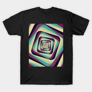 Retro Abstract Spiral Pattern - Blue, Indigo, Purple, Beige T-Shirt